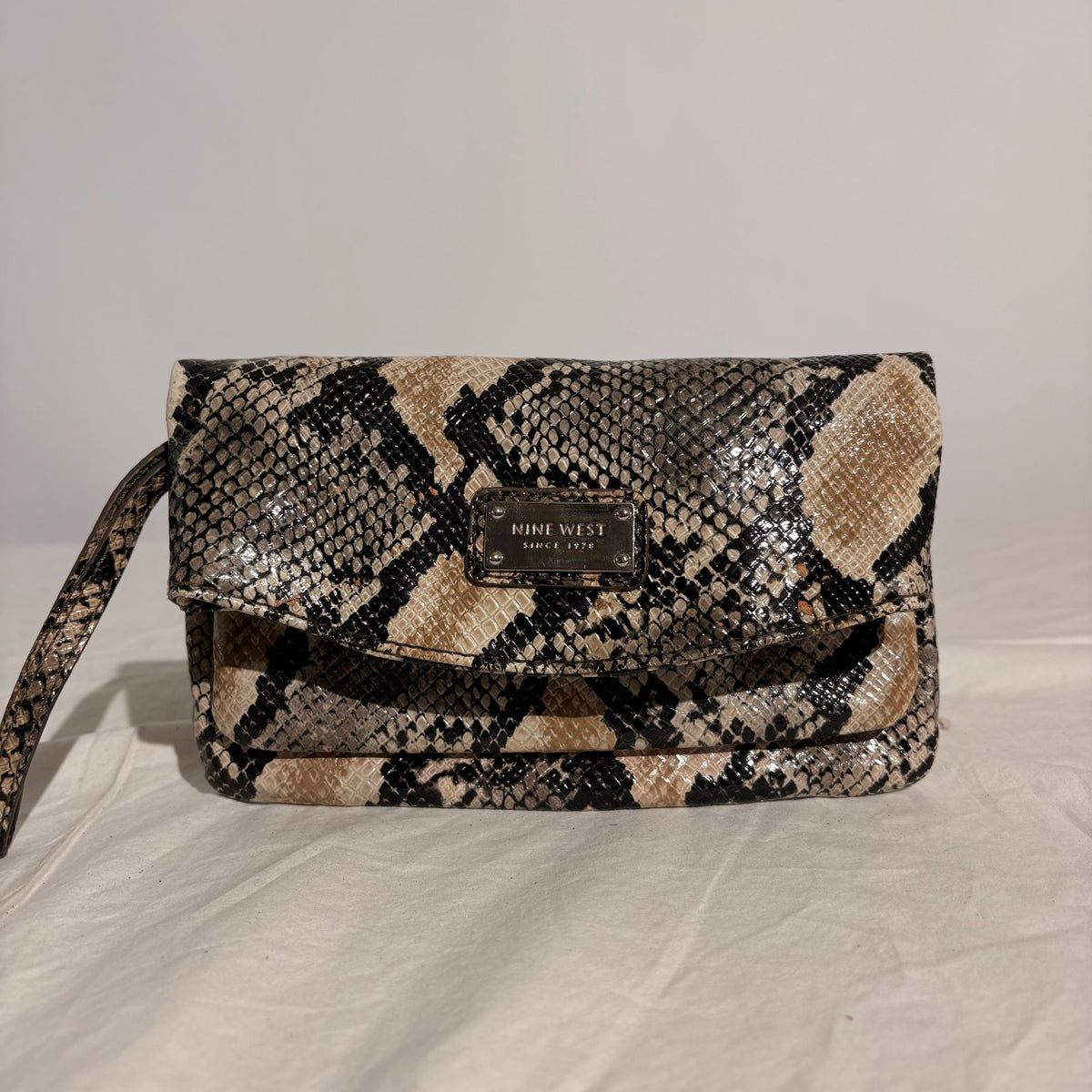 Nine West Snakeskin Print Clutch - Brown & Black