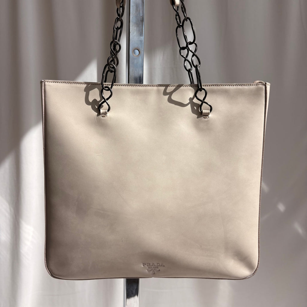 Vintage Prada Vitello Catena Tote Bag - Ivory Calfskin