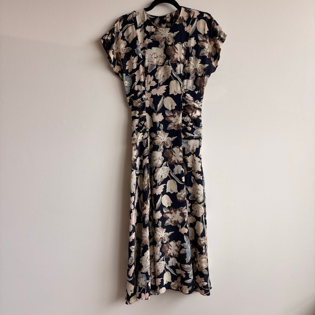 Debora Kuchme Navy Floral Ruched Maxi Dress - Size 4
