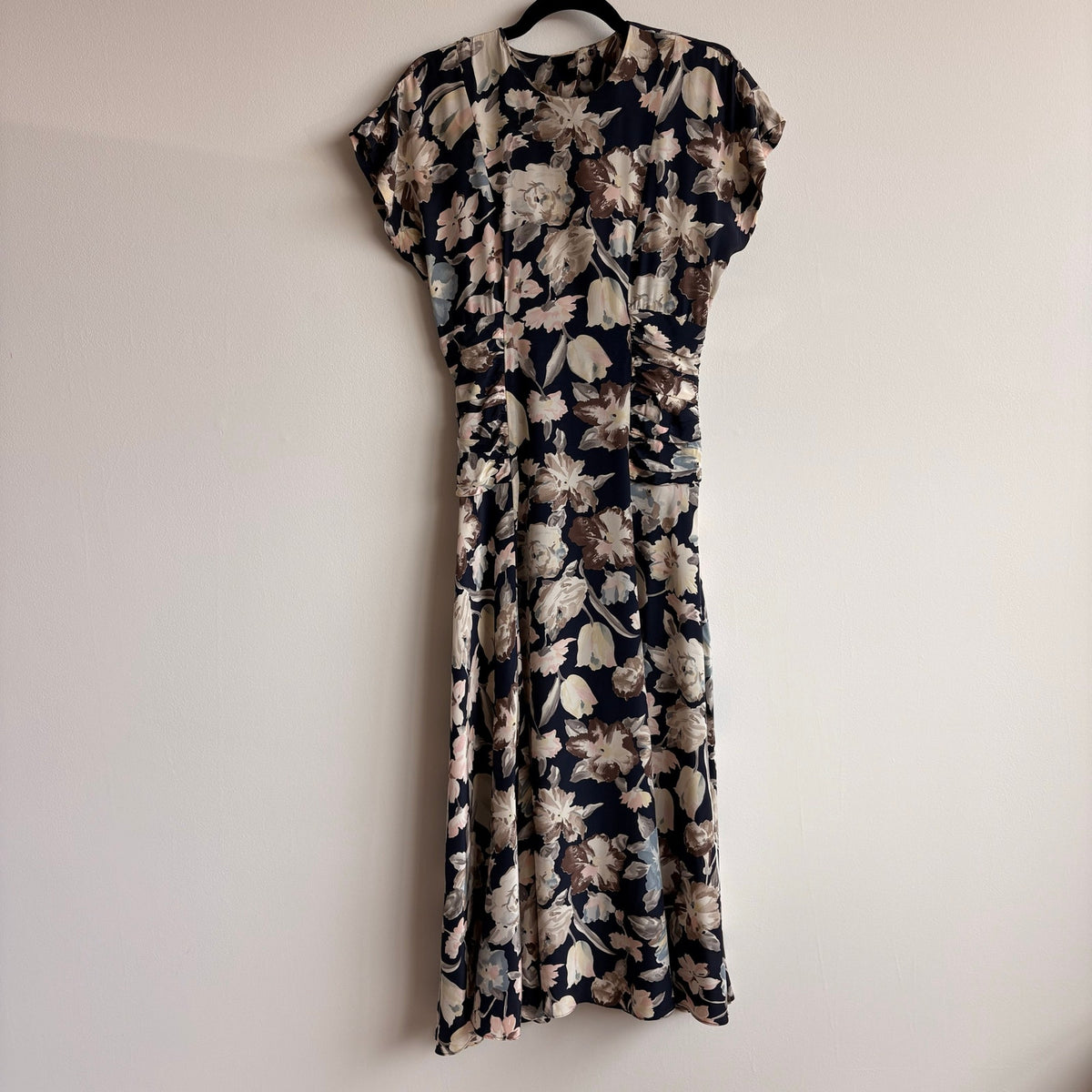 Debora Kuchme Navy Floral Ruched Maxi Dress - Size 4