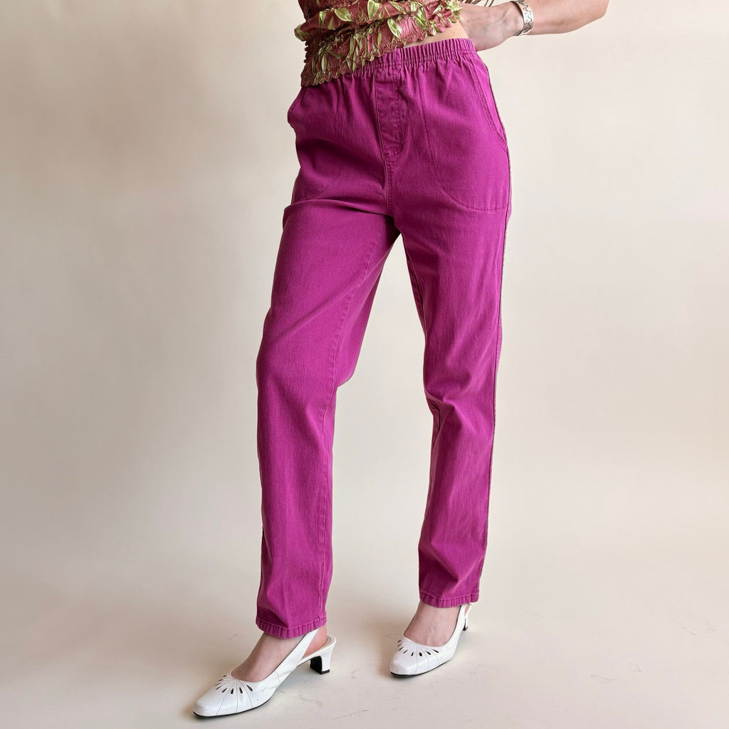 Denim & Co. Fuchsia Cotton Track Pants - Size Small