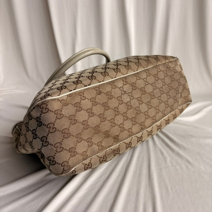 Gucci Sukey Bag Beige GG Monogram Canvas Tote with Cream Leather Handles