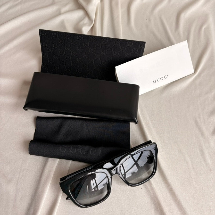 Gucci GG1338S Unisex Sunglasses - Black Acetate, Gold GG Logo, Brand New