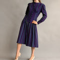 Vintage 1940s Purple Striped Wool Button-Front Day Dress
