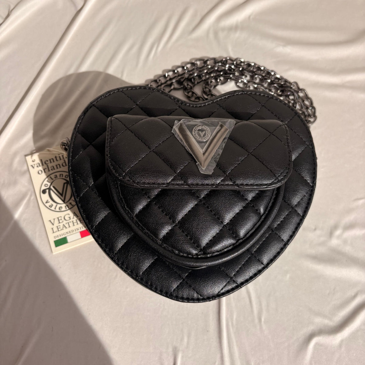 Valentino Orlandi Black Quilted Heart Crossbody Bag, NWT
