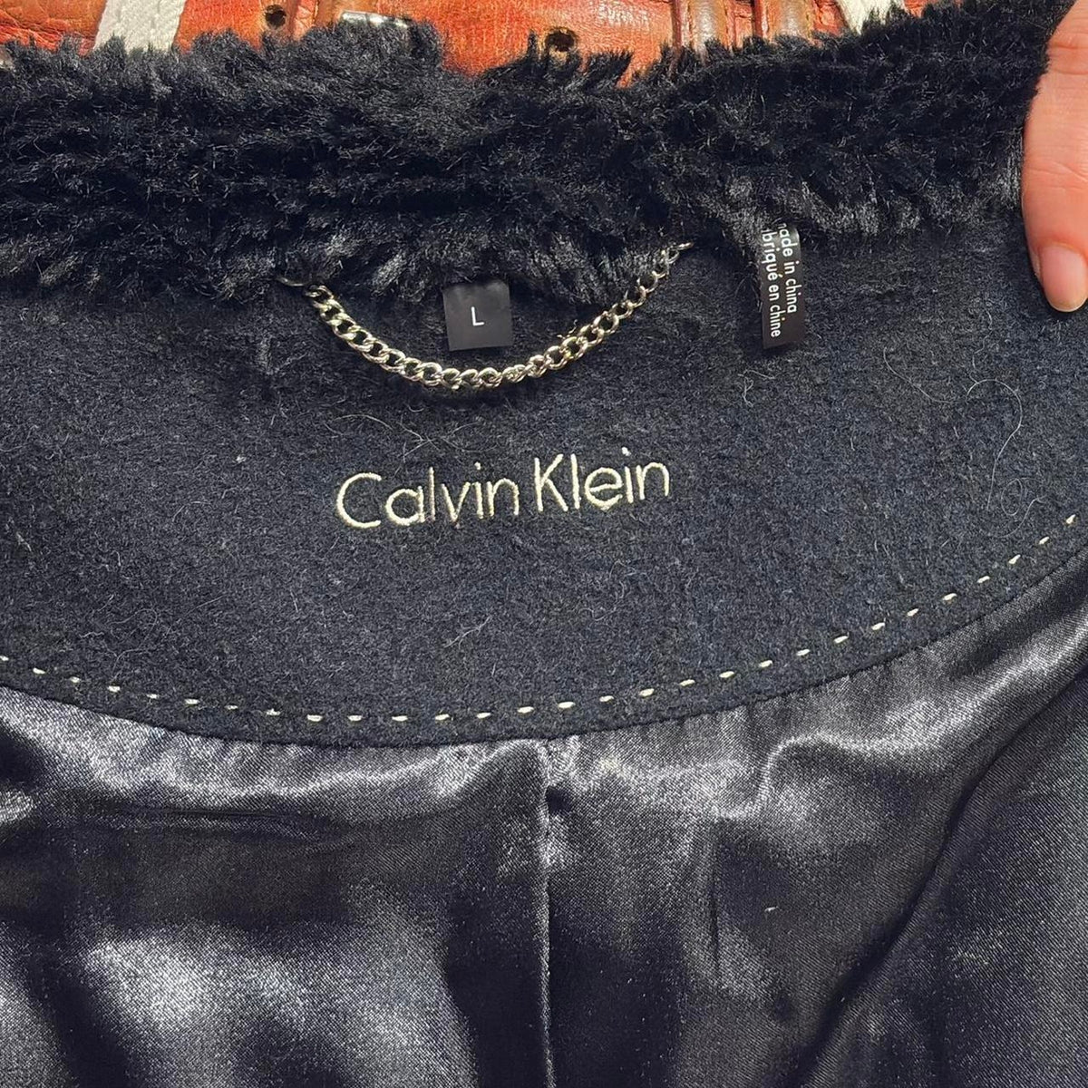 Calvin Klein Black Belted Coat - Large (Fits Medium)
