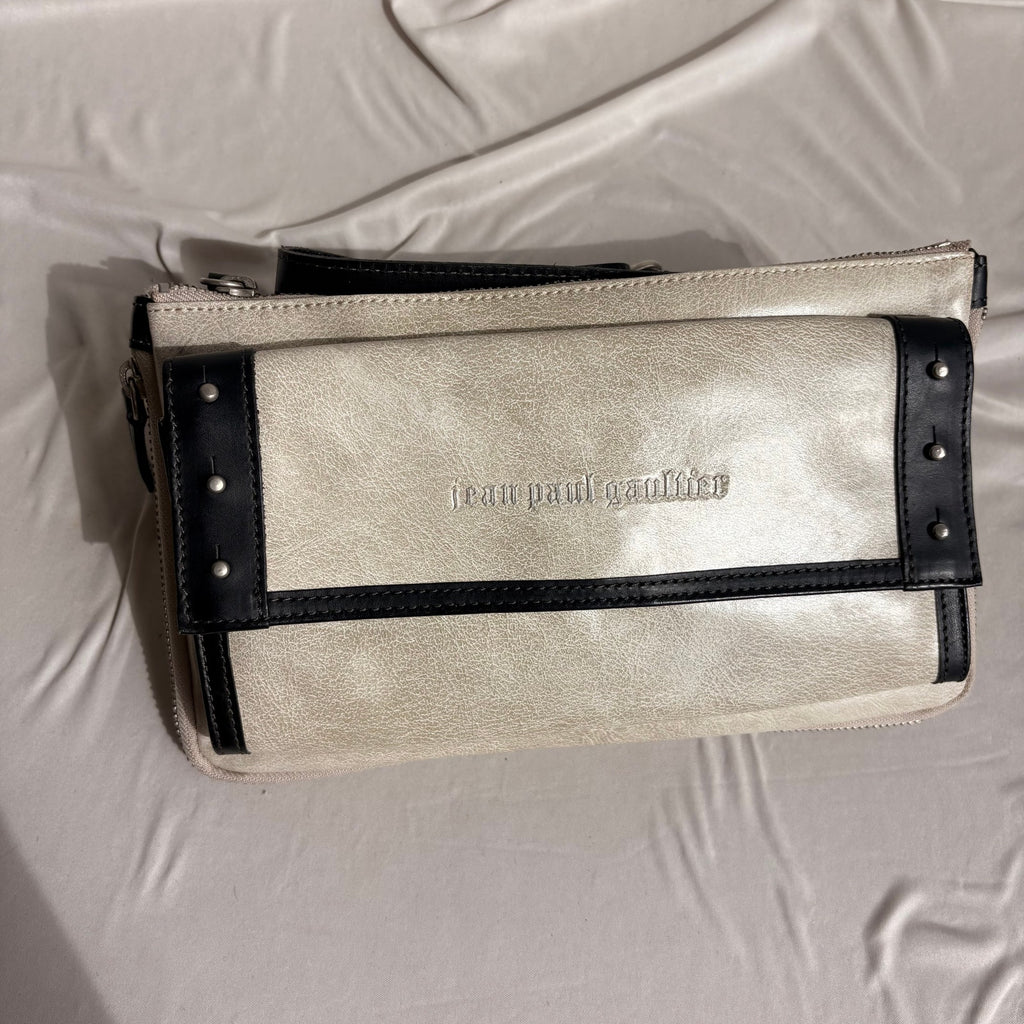 Vintage Jean Paul Gaultier Cream & Black Studded Belted Crossbody Bag