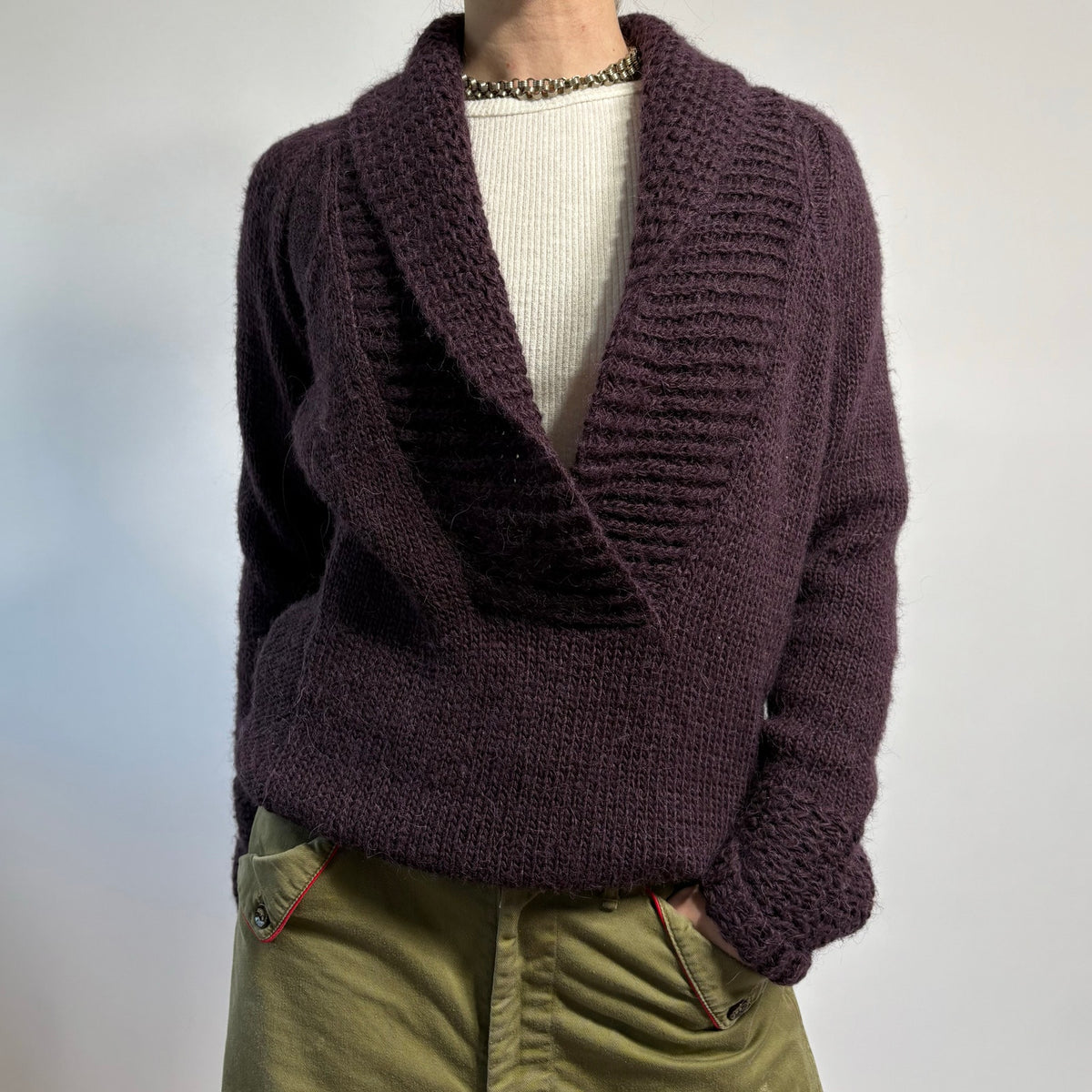 LOFT Purple Shawl Collar Pullover - Size Medium