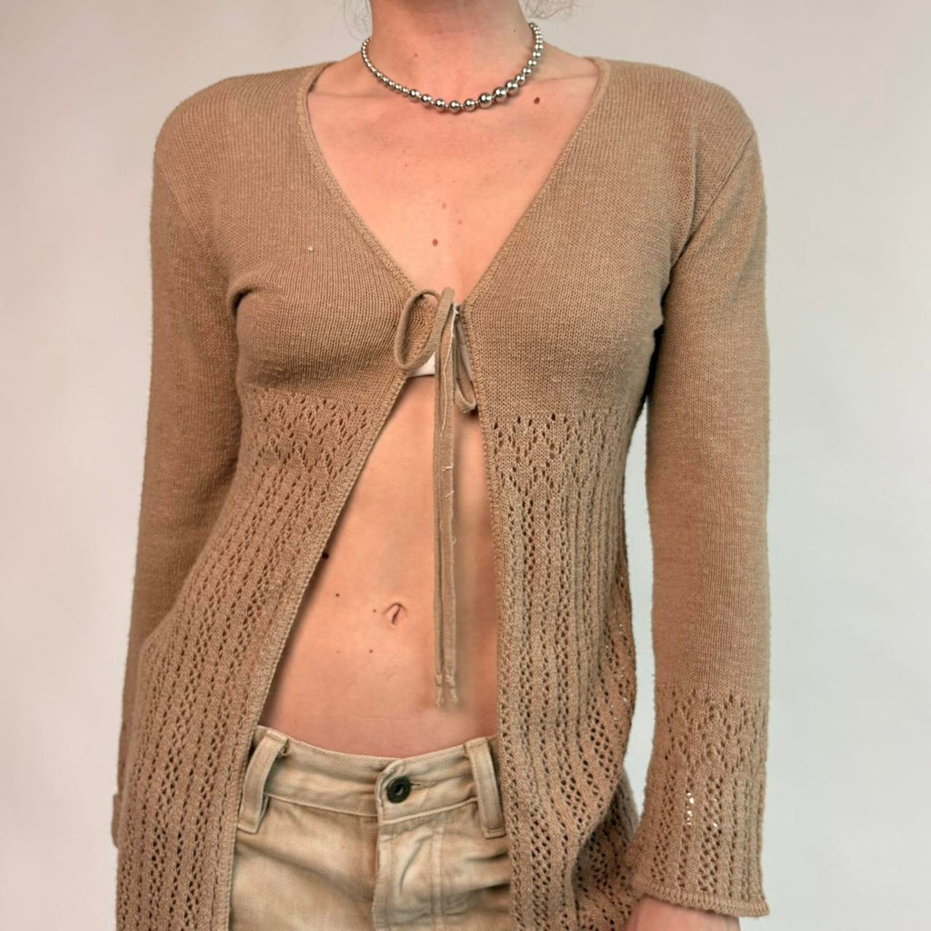 Vintage Y2K Absolutely Creative Collection Trench Cardigan - Tan, Size Small