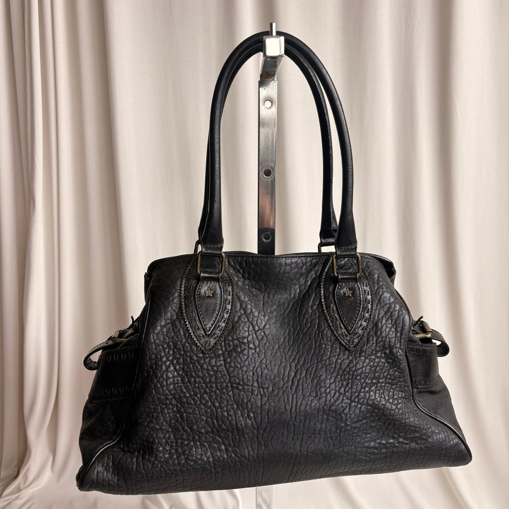 Fendi Black "Etnico Du Jour" Pebbled Calf Leather Handbag