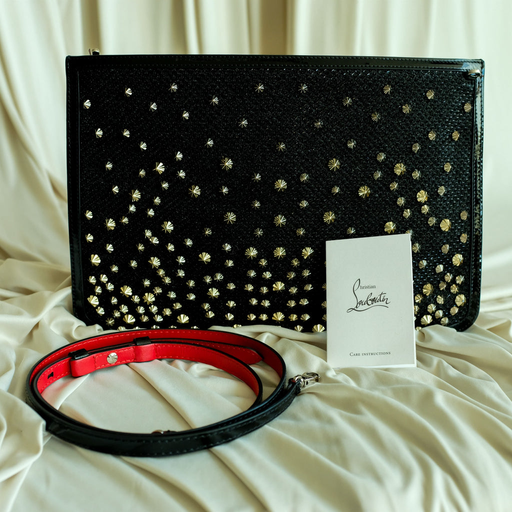 Christian Louboutin Spikes PVC Clutch - Black, Gold Studs, Crossbody