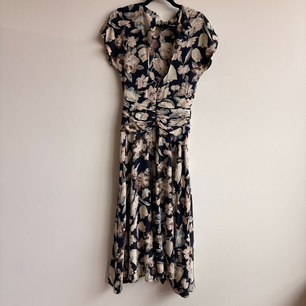 Debora Kuchme Navy Floral Ruched Maxi Dress - Size 4