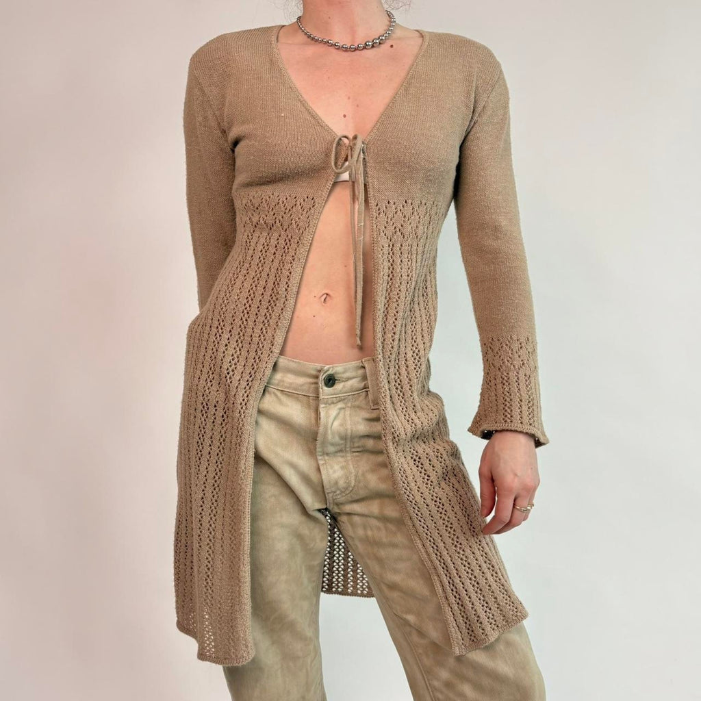 Vintage Y2K Absolutely Creative Collection Trench Cardigan - Tan, Size Small