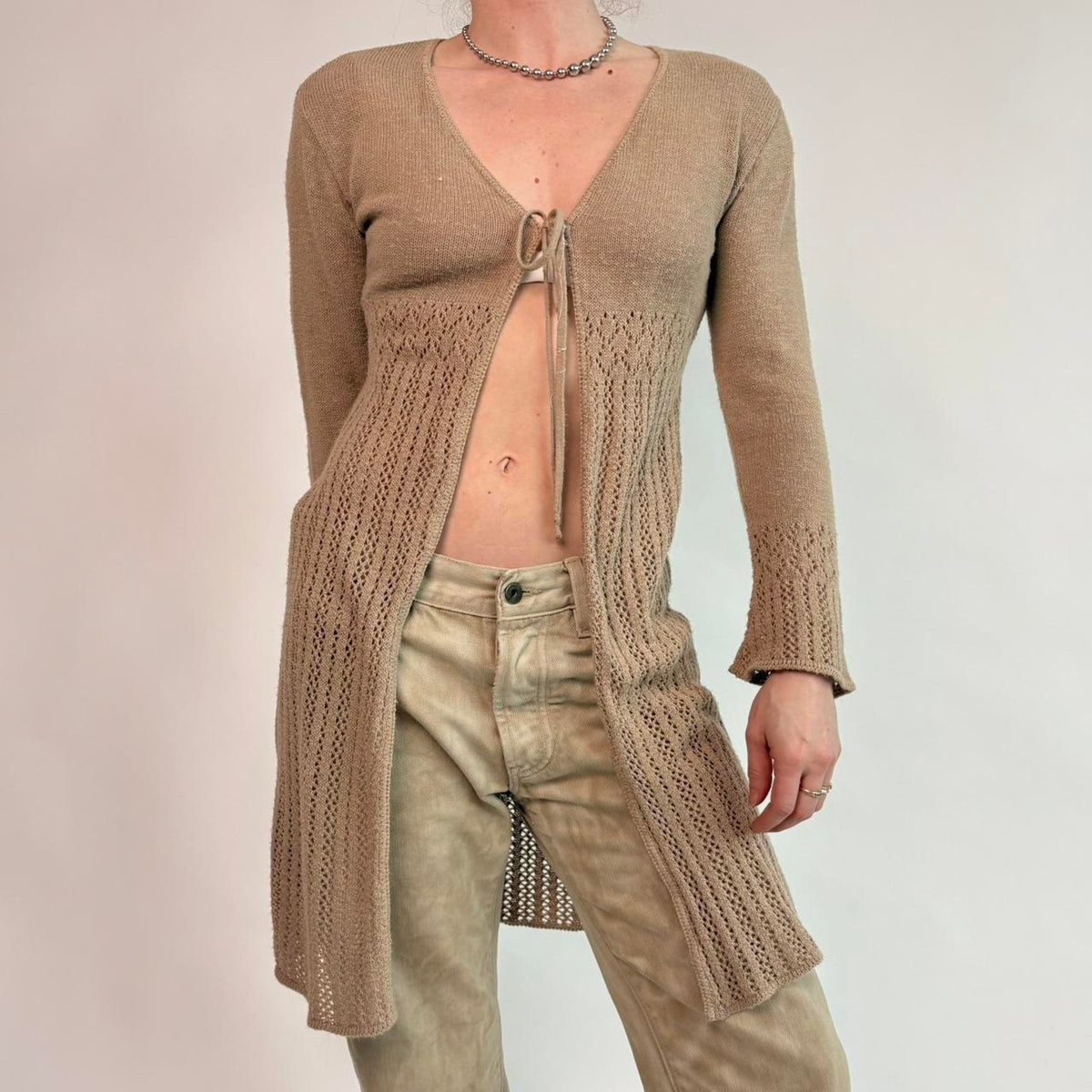 Vintage Y2K Absolutely Creative Collection Trench Cardigan - Tan, Size Small