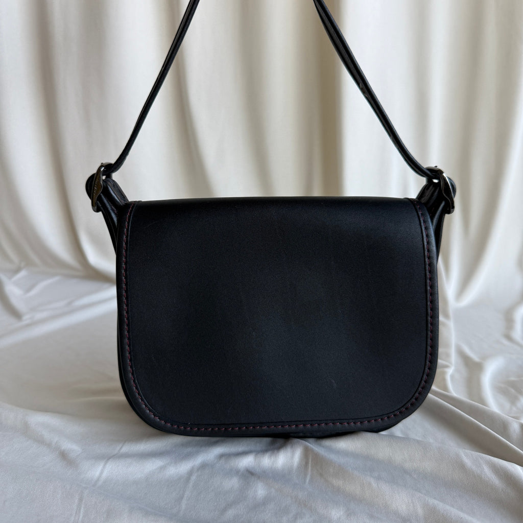 Vintage Coach Black Leather Saddle Bag - Red Contrast Stitching
