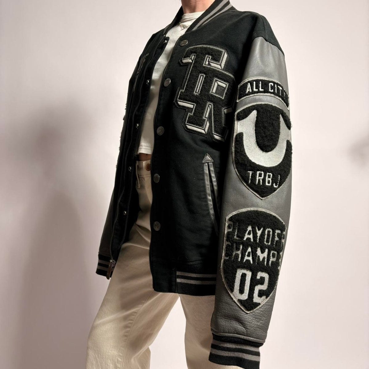 True Religion Varsity Jacket - Black/Grey, Size XL