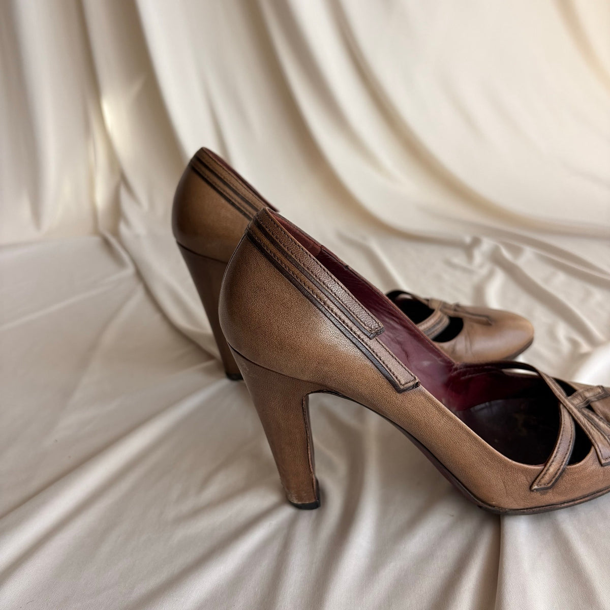 Vintage Prada Leather Cutout Accent Pumps - Crossover Straps, 37.5