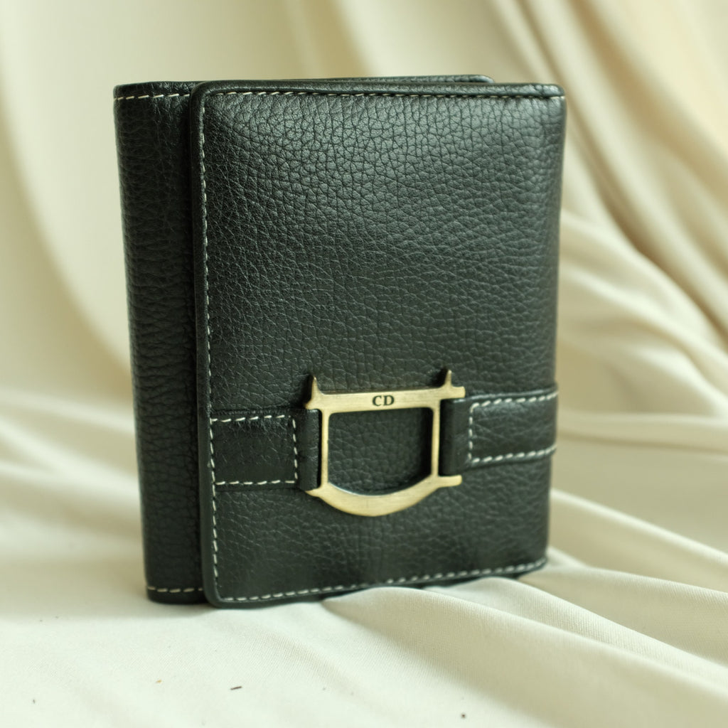 Christian Dior Leather Trifold Wallet - Black, Gold Hardware