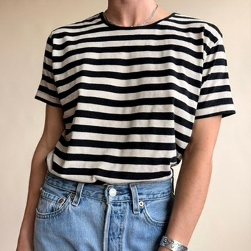 Westport LTD. Striped T-Shirt - Black & Cream, Soft Cotton Blend, Size Medium