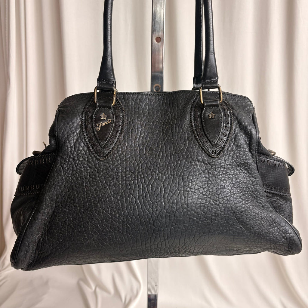 Fendi Black "Etnico Du Jour" Pebbled Calf Leather Handbag