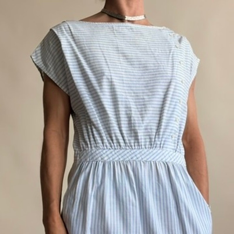Eileen West Sailor Stripe Dress - 80's -100% Cotton, Size M