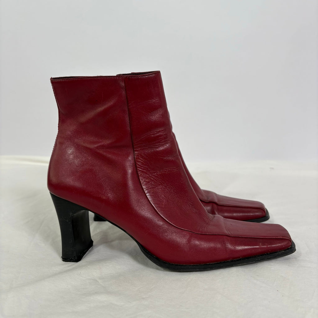 Vintage Parade Red Leather Ankle Boots - Size 7.5