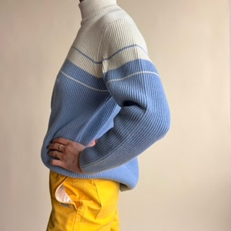 Jeanne Pierre Striped Mock Neck Sweater - Blue & White, 100% Cotton,  Size Small