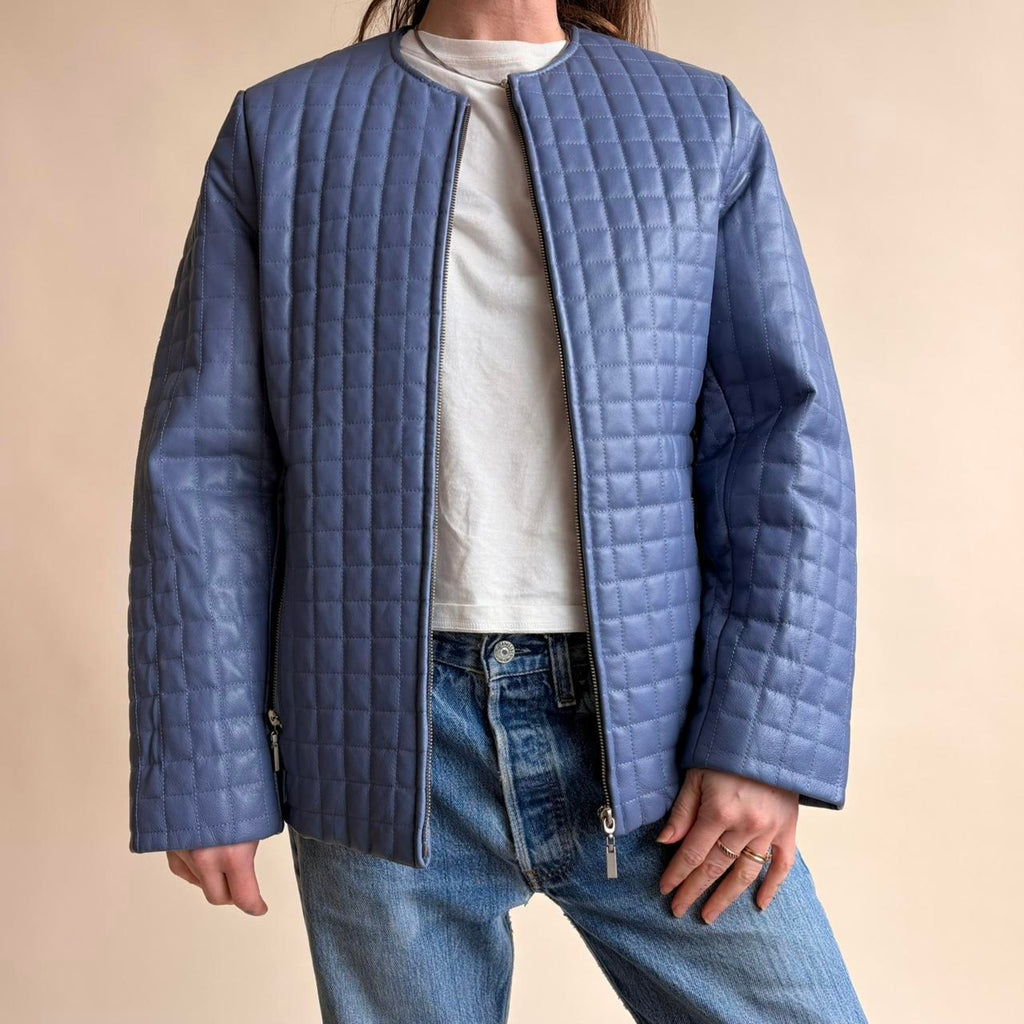 Pamela McCoy Quilted Moto Jacket - Purple/Blue Leather, Size S