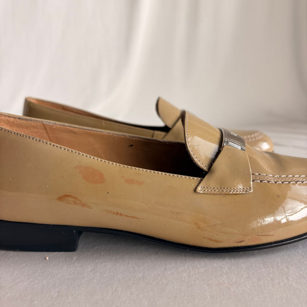 Vintage Ralph Lauren Tan Patent Leather Loafers - Silver Hardware