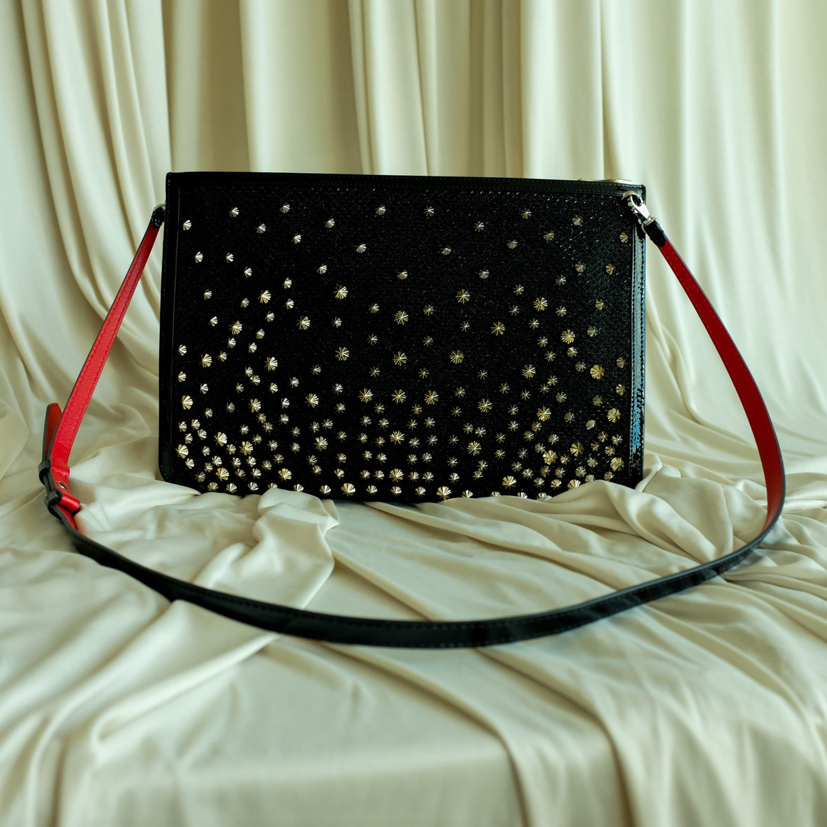 Christian Louboutin Spikes PVC Clutch - Black, Gold Studs, Crossbody