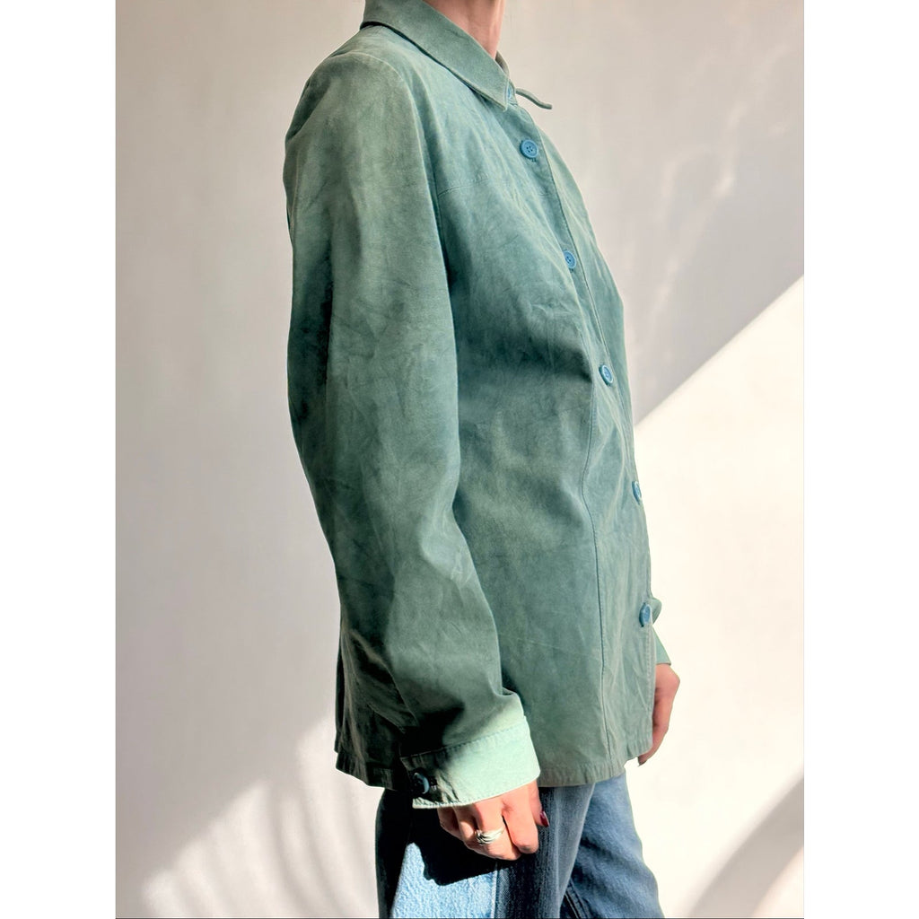 Bernardo Sea Foam Green Suede Button-Down Shirt/Jacket
