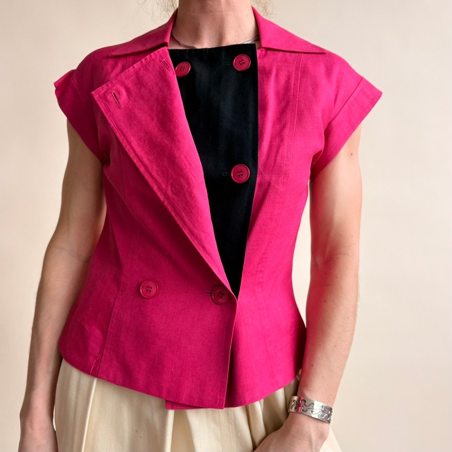 Nipton Boutique Hot Pink Peplum Blazer Top - Double-Breasted, Size 4