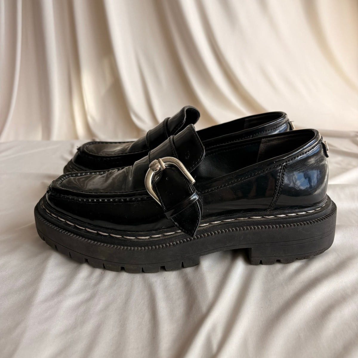 Circus by Sam Edelman Everly Loafer - Chunky Black Patent, Buckle, 7.5