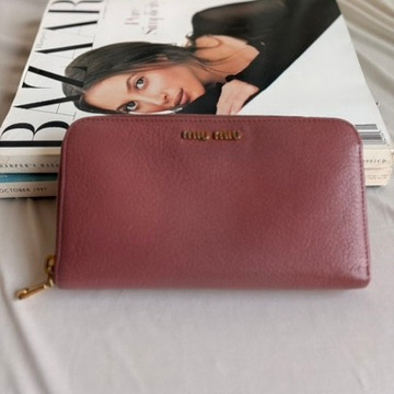 Miu Miu Dusty Pink Wallet - Leather, Zip-Around