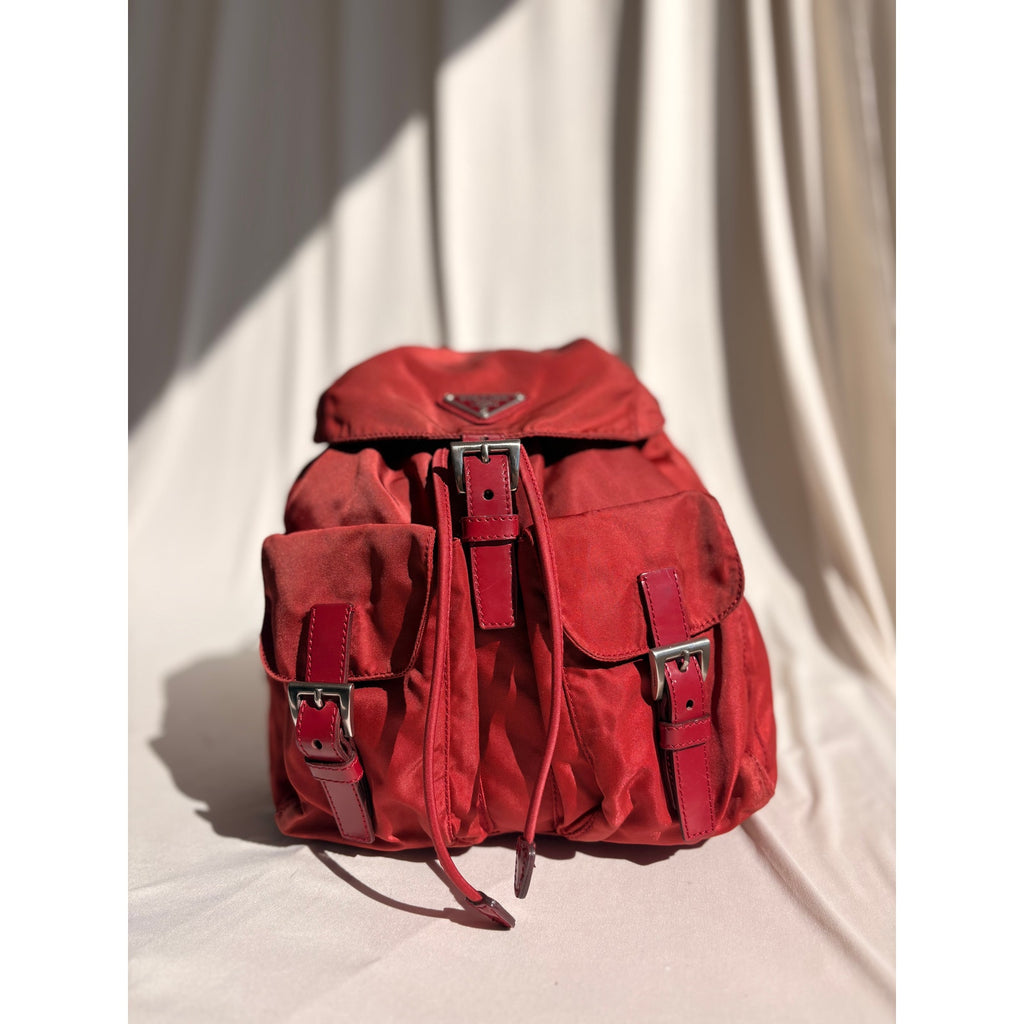 Vintage Prada Red Tessuto Vela Nylon Drawstring Backpack