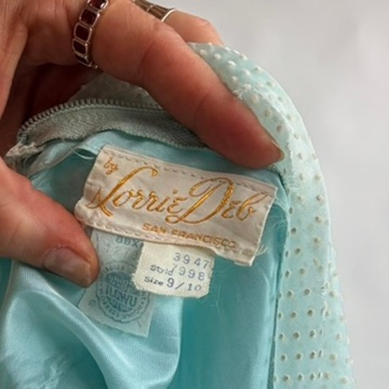 Vintage Lorrie Deb SF Mint Swiss Dot Empire Waist Maxi Dress
