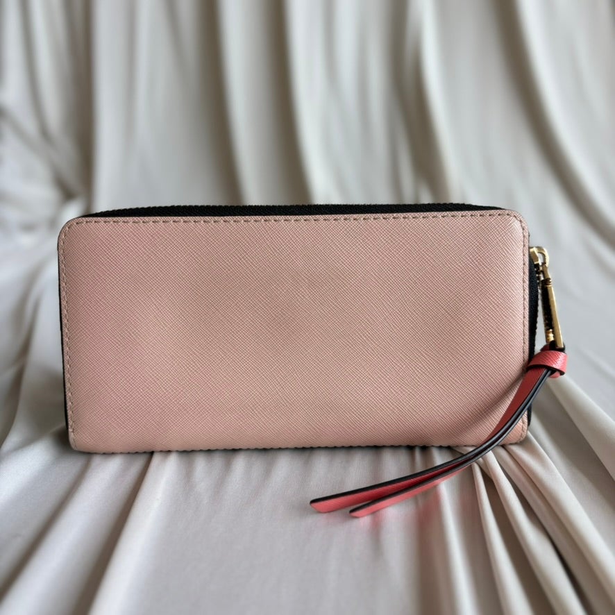 Marc Jacobs Snapshot Continental Wallet - Black Saffiano Leather, Coral Pink Accent