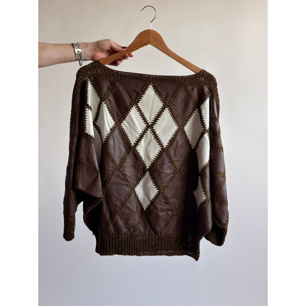 Vintage 1970s Handmade Turkish Diamond Patchwork Leather Top