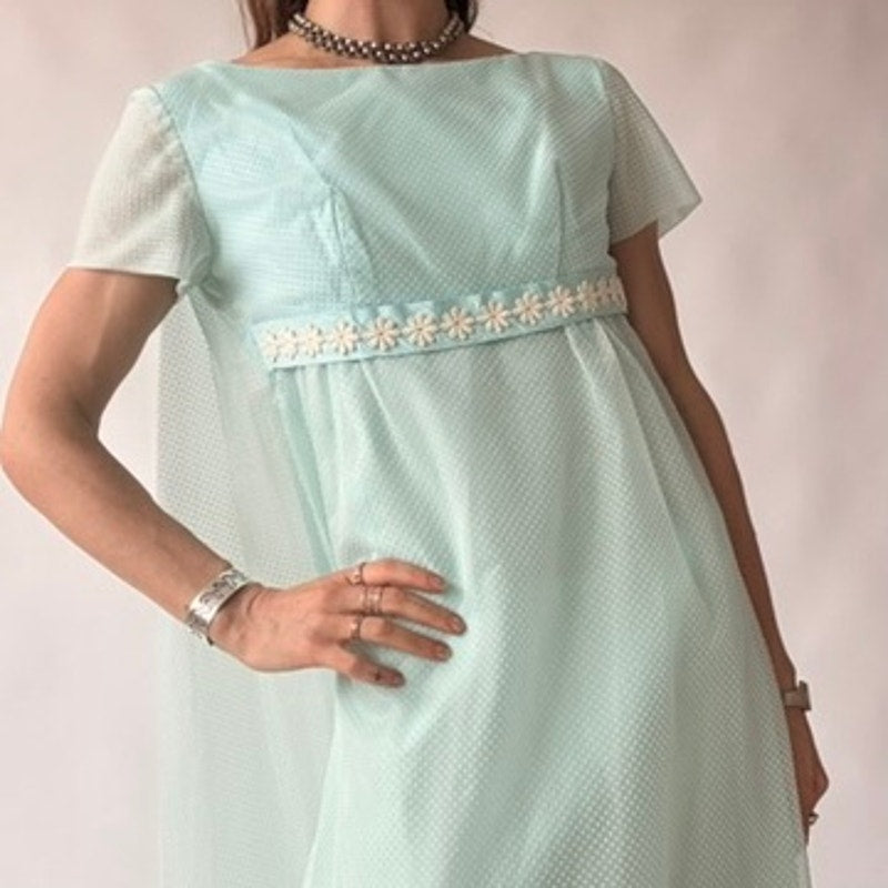Vintage Lorrie Deb SF Mint Swiss Dot Empire Waist Maxi Dress