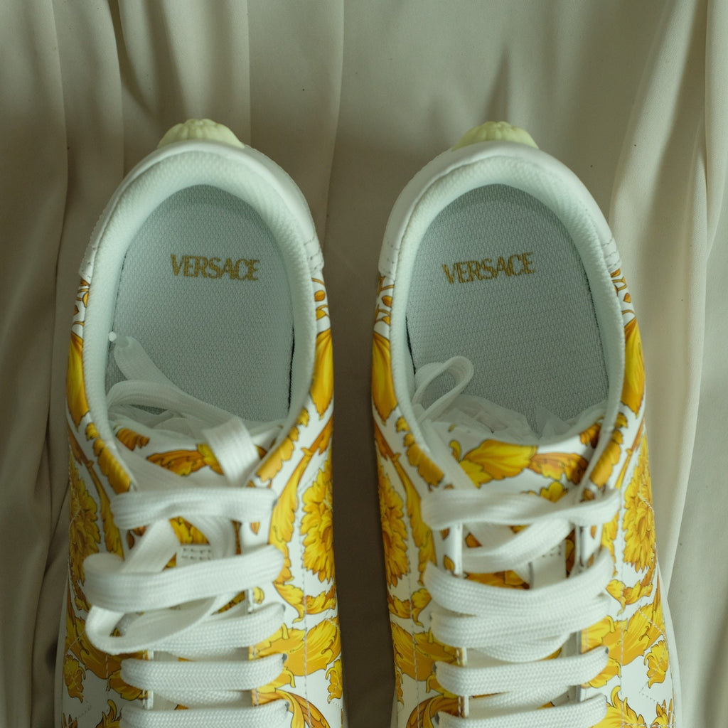 Versace Vitello Stampa Barocco White Leather Sneakers Unisex EU40 Medusa