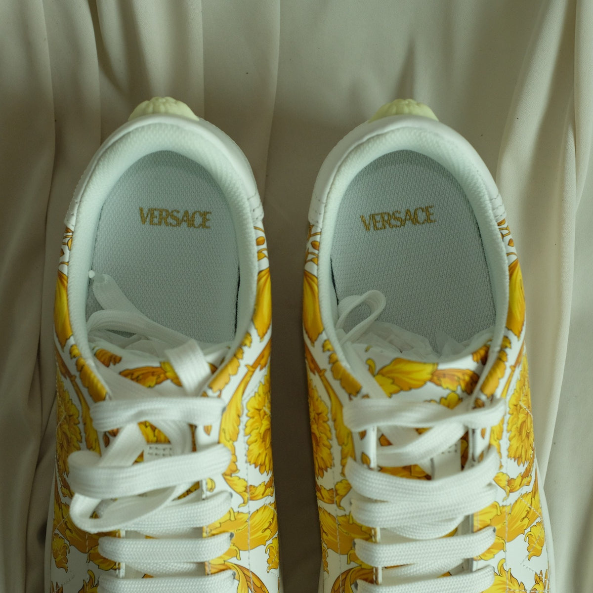 Versace Vitello Stampa Barocco White Leather Sneakers Unisex EU40 Medusa