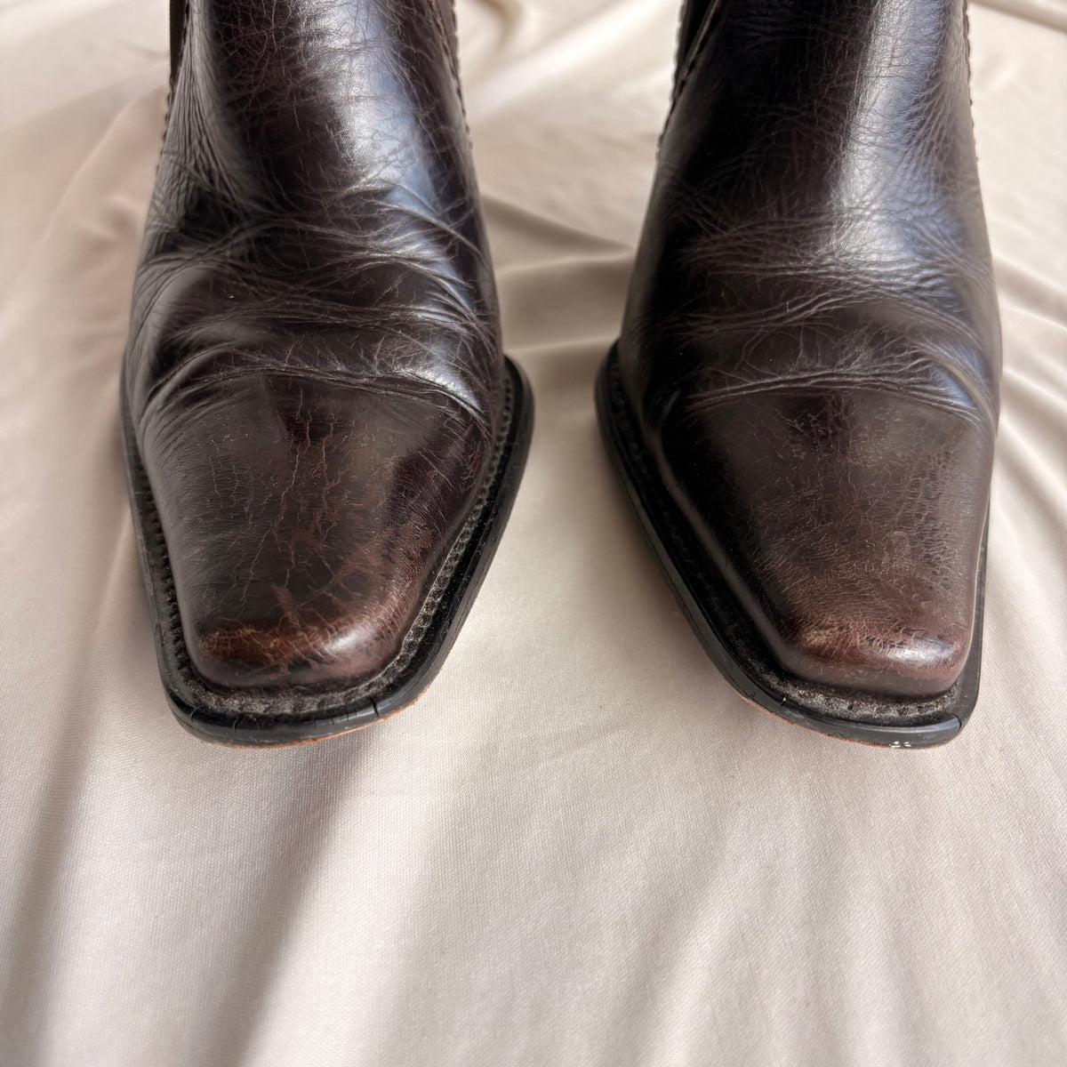 Vintage Stuart Weitzman Brown Leather Ankle Booties - Curved Heel, 7.5