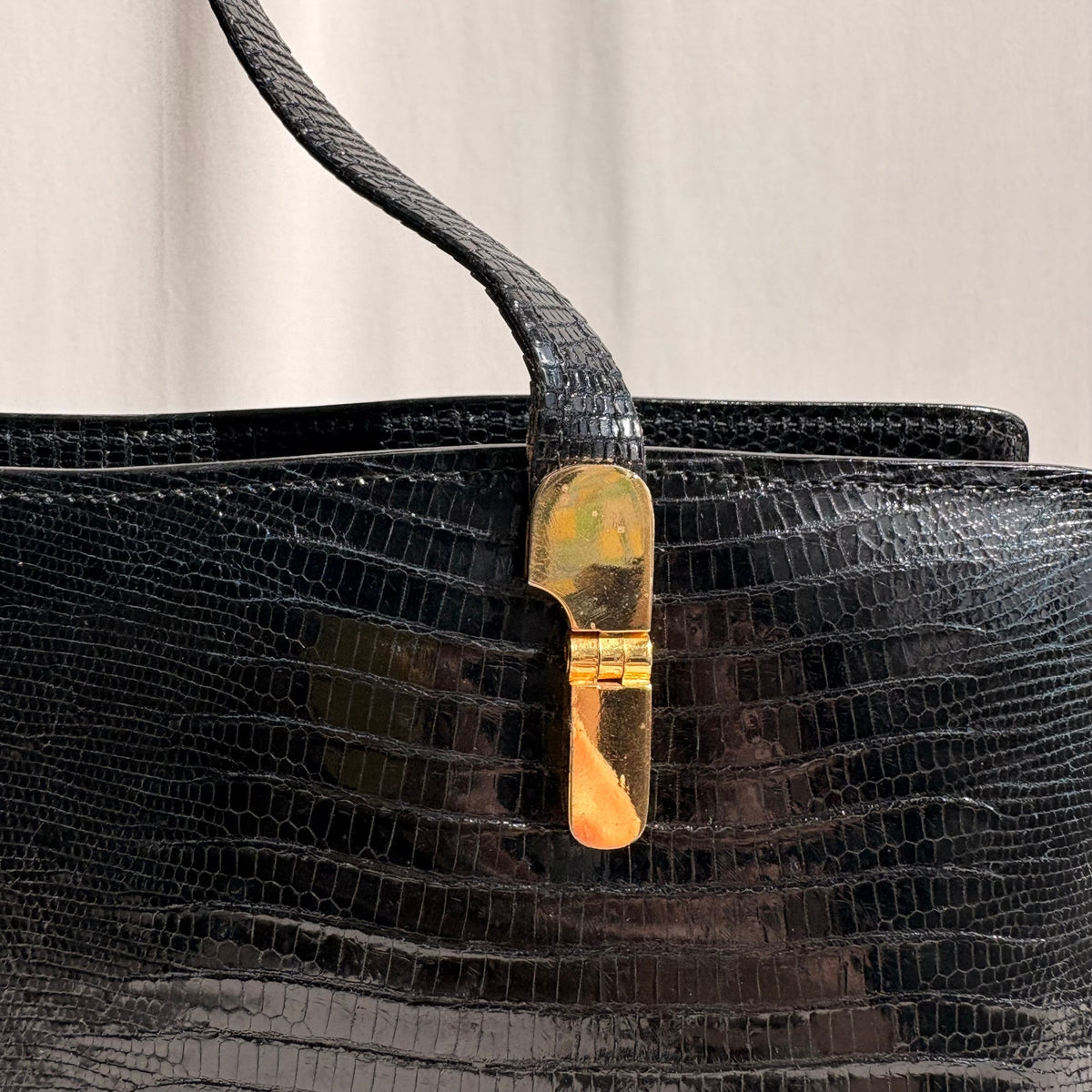 Vintage Loewe Black Patent Croc-Embossed Leather Shoulder Bag