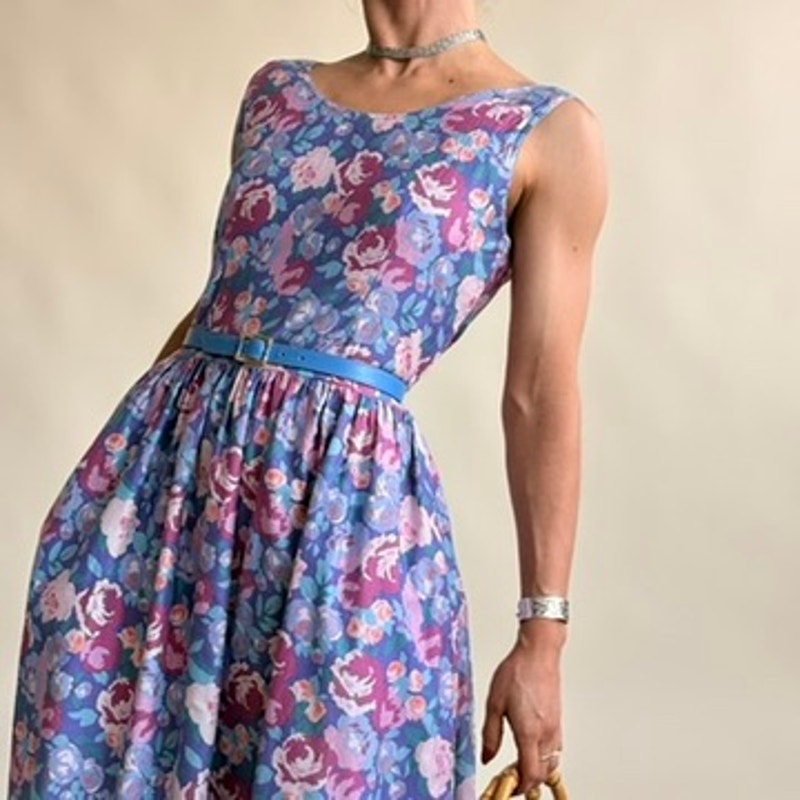 Alpenblick Pink & Purple Floral A-Line Dress - Cotton Size 10 (Fits S)