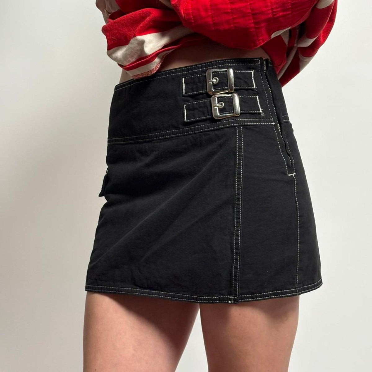 Black Cargo Mini Skirt w/ Silver Buckles | 0