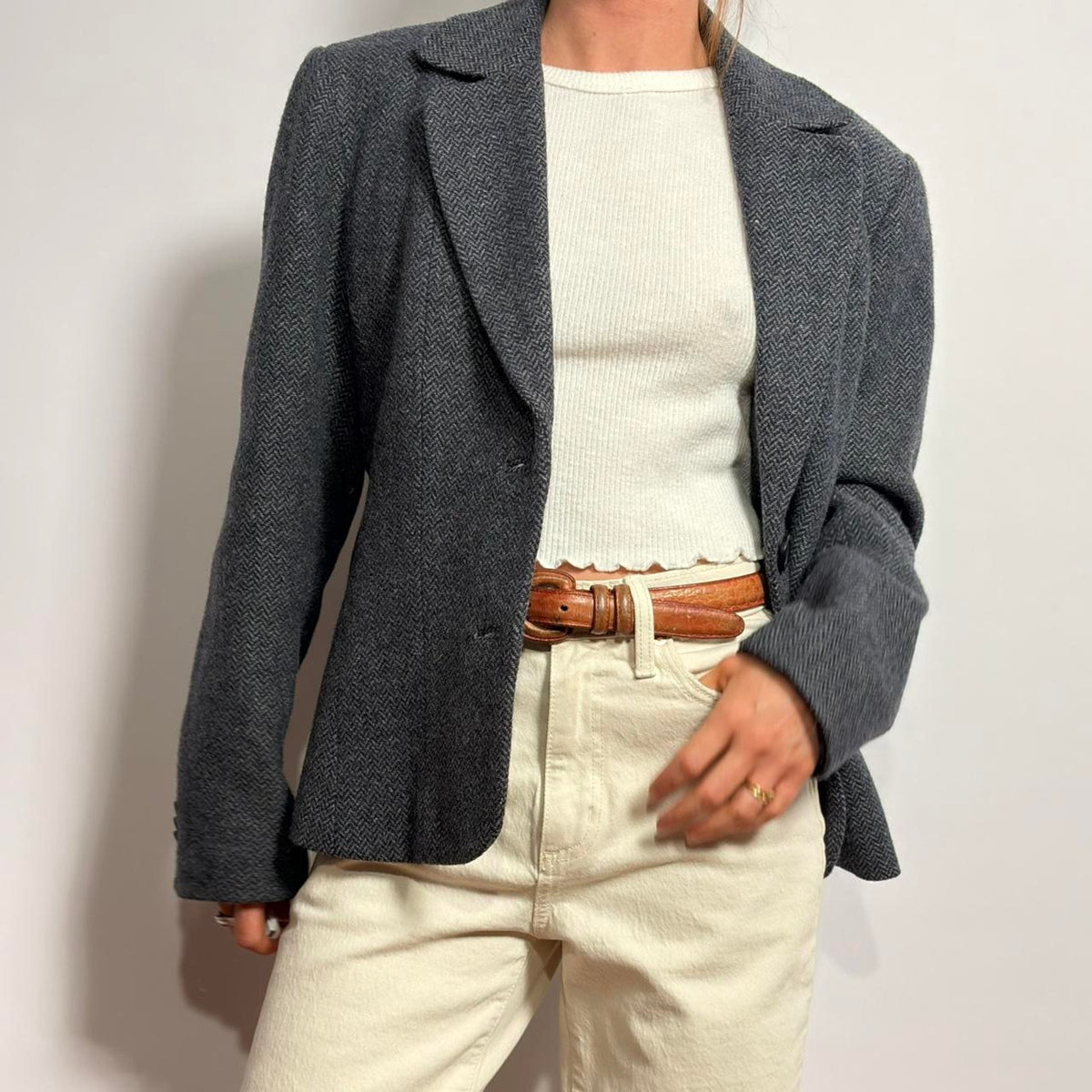 Vintage Lands' End Wool Blazer - Blue Grey -size 14