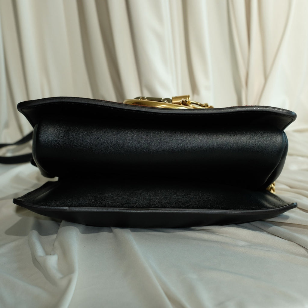 Chloe Brown Studded Suede Faye Crossbody Bag Black Leather