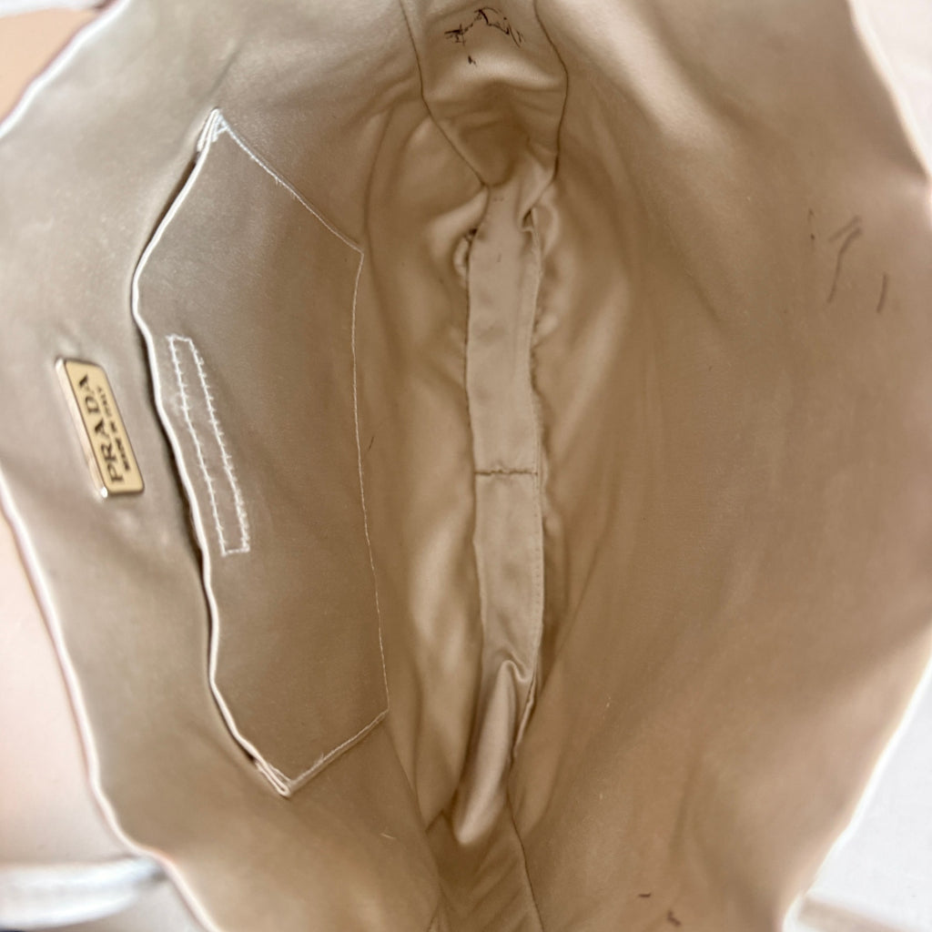 Vintage Prada Raso Cream Satin & Silk Tote - Mink Fur Trim