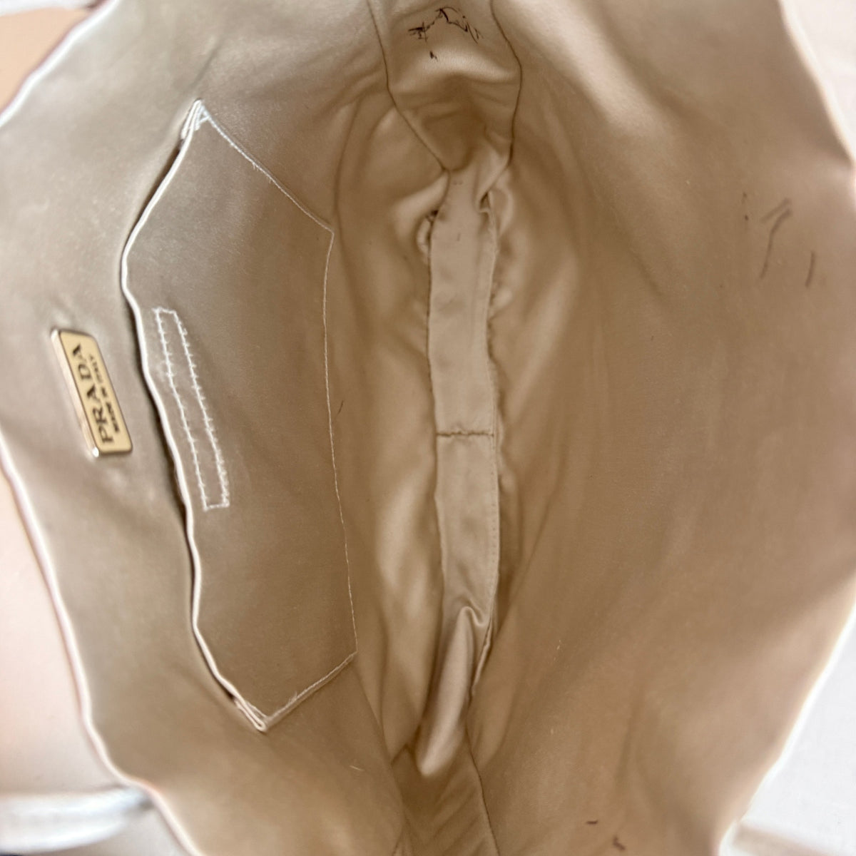 Vintage Prada Raso Cream Satin & Silk Tote - Mink Fur Trim