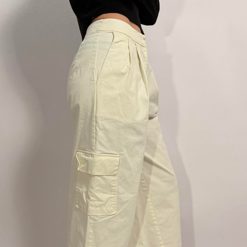 Cream Wide Leg Cargo Pants - Size 0